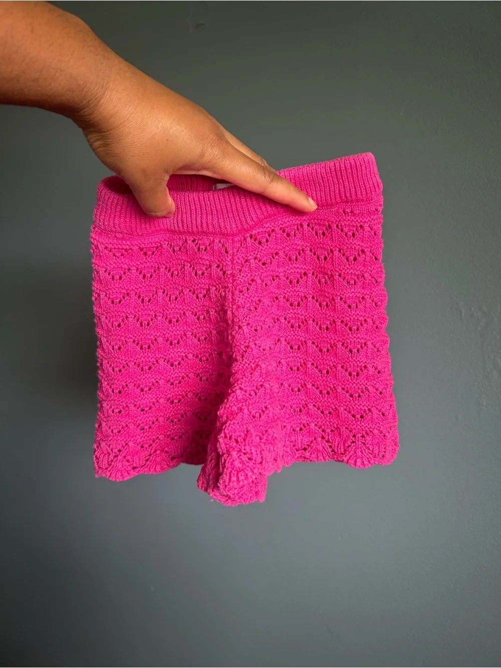 Zara Bright Pink Eyelet Knit Sleeveless Top